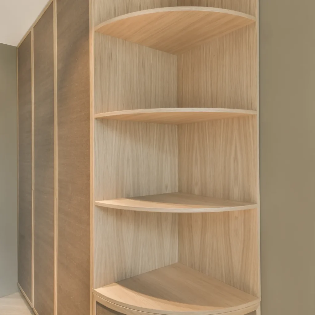 Built in wooden cabinet with corner shelves